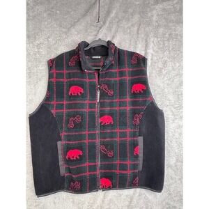 Nanuk Fleece Vest Red Bear Plaid Checkered Sleeveless‎ Jacket Unisex Mens  XXL